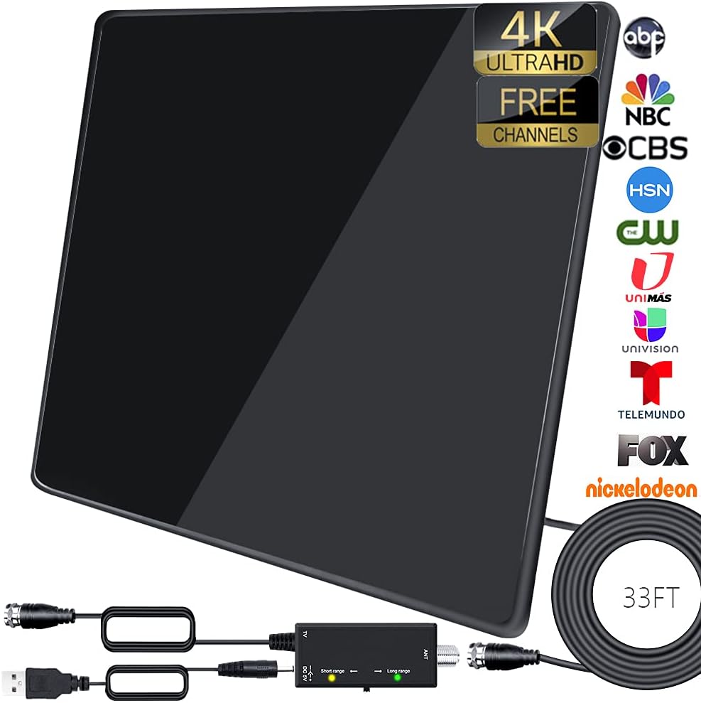 Indoor/Outdoor Digital TV Antenna with Amplifier Booster and 33ft Coaxial Cable C926