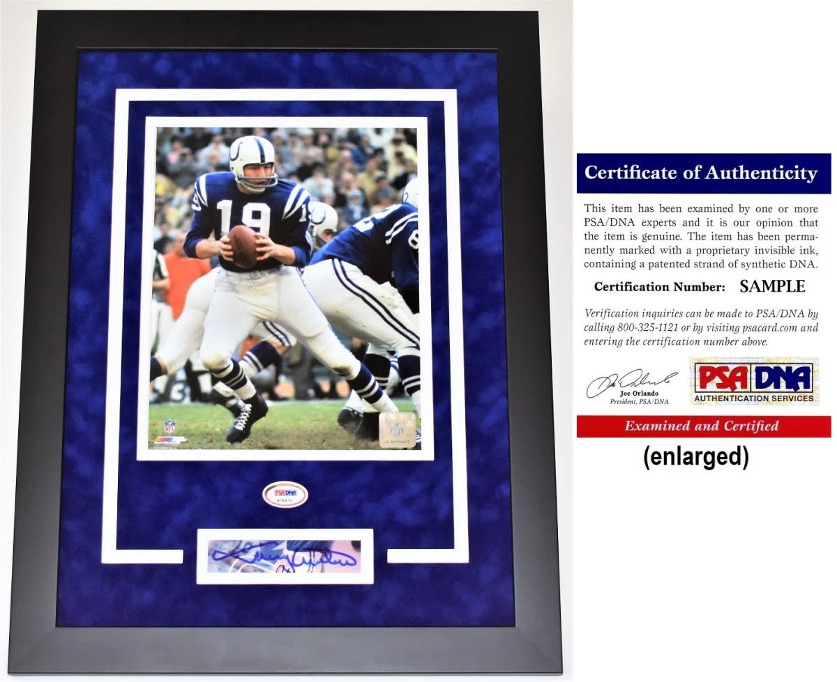 Johnny Unitas Signed Cut Baltimore Colts Photo Black Frame N498994