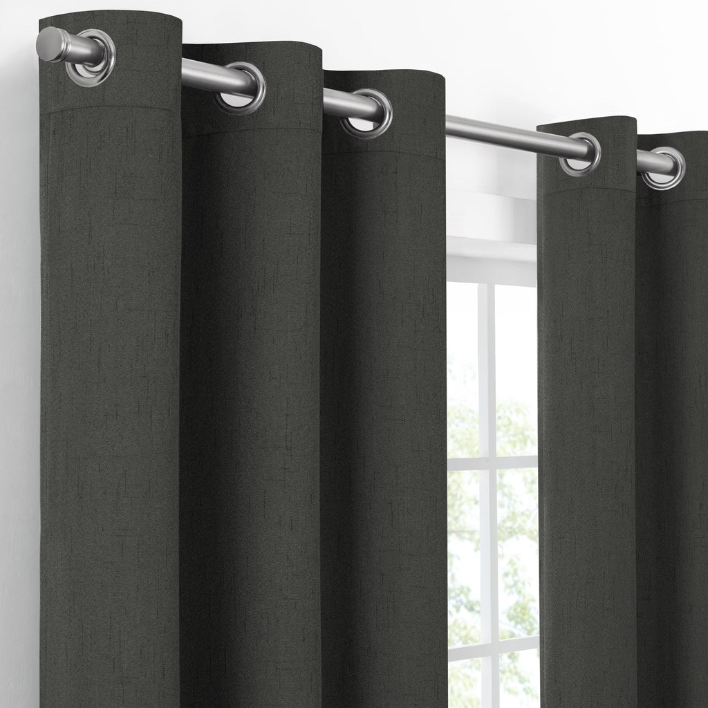 100% Blackout Faux Linen Grommet Curtains (2 Panels) 63x42 Charcoal D2500