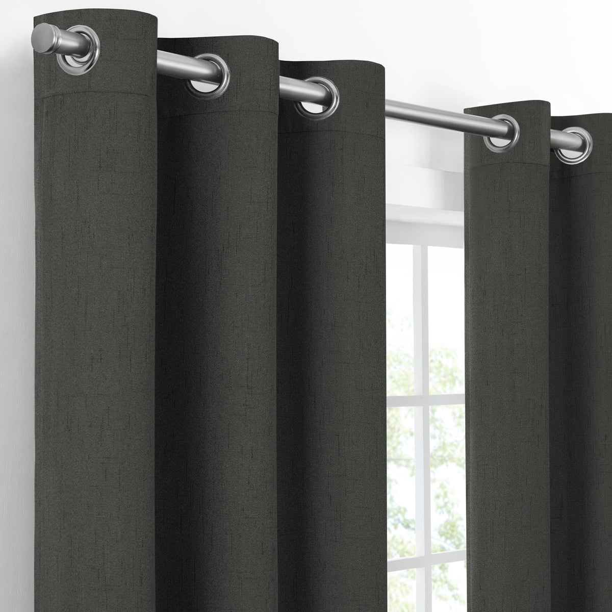100% Blackout Faux Linen Grommet Curtains (2 Panels) 63x42 Charcoal D2500