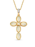 10k Yellow Gold Oval Cut Ethiopian Opal Cross Necklace D11047