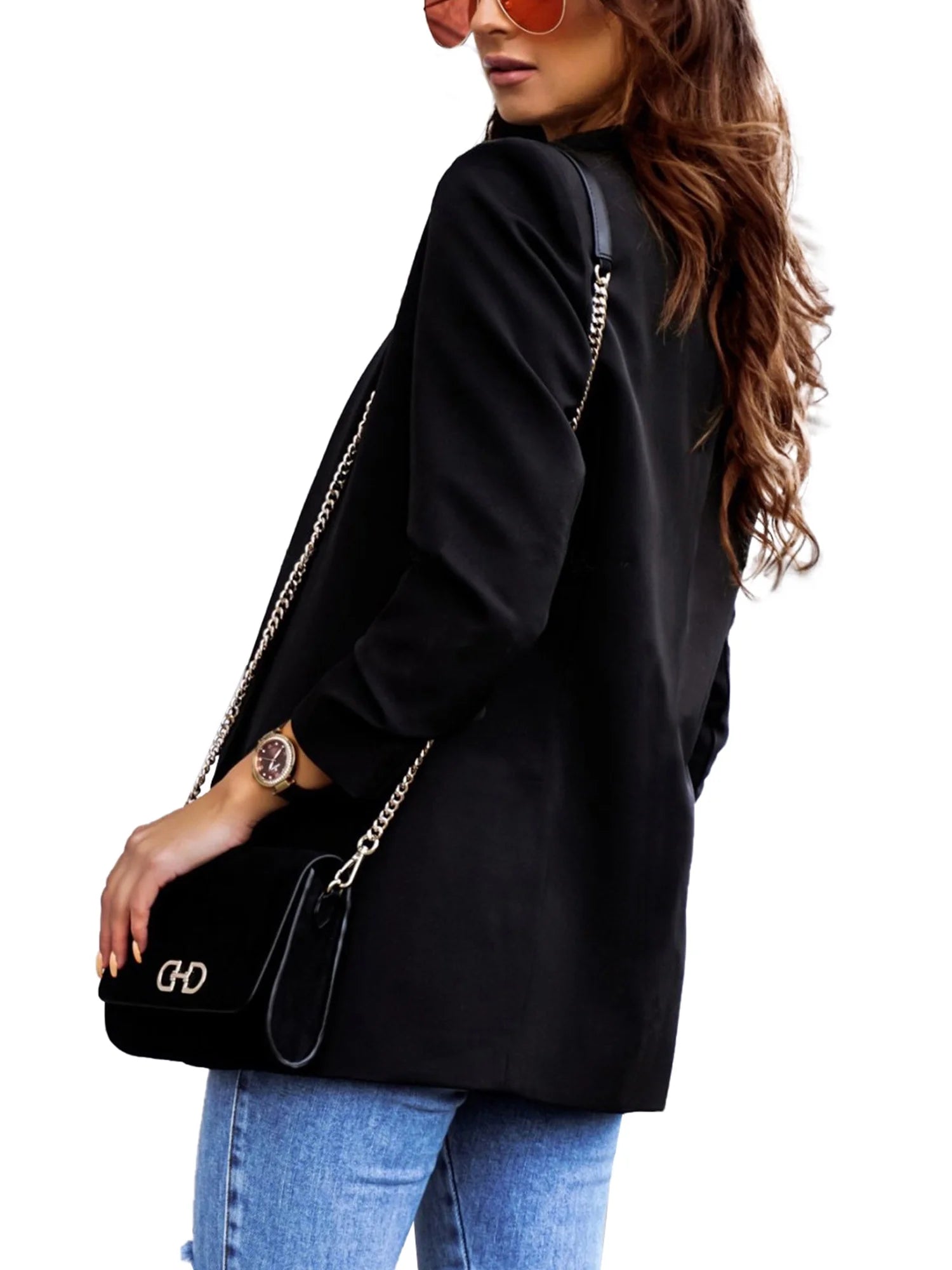 Vintage Women Casual Suit Blazer Long Sleeve Open Front Jacket Coat Autumn Solid Slim Fit P6912