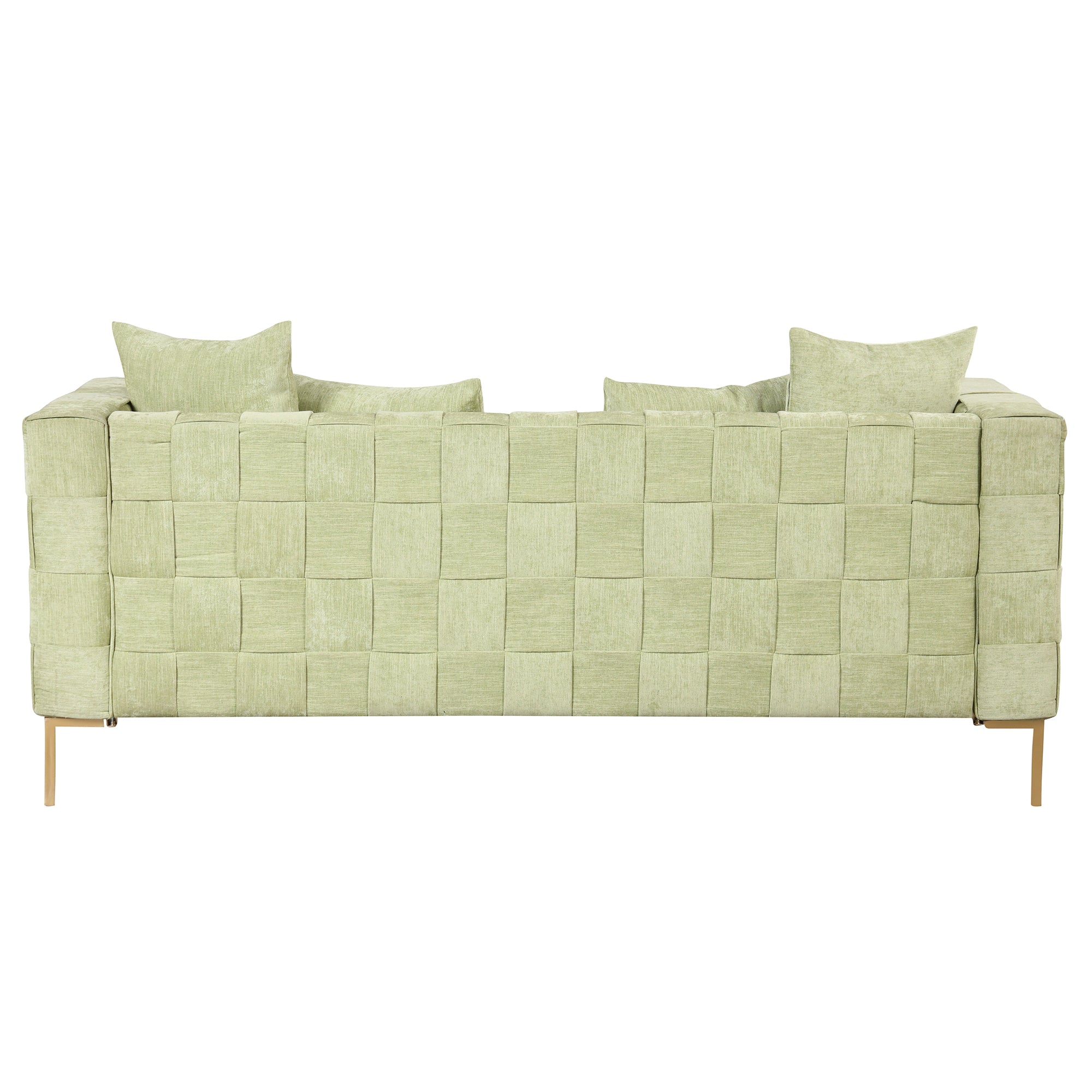 Medium Spring Bud Green Upholstered Sofa with 4 Pillows and Golden Metal Legs J7900