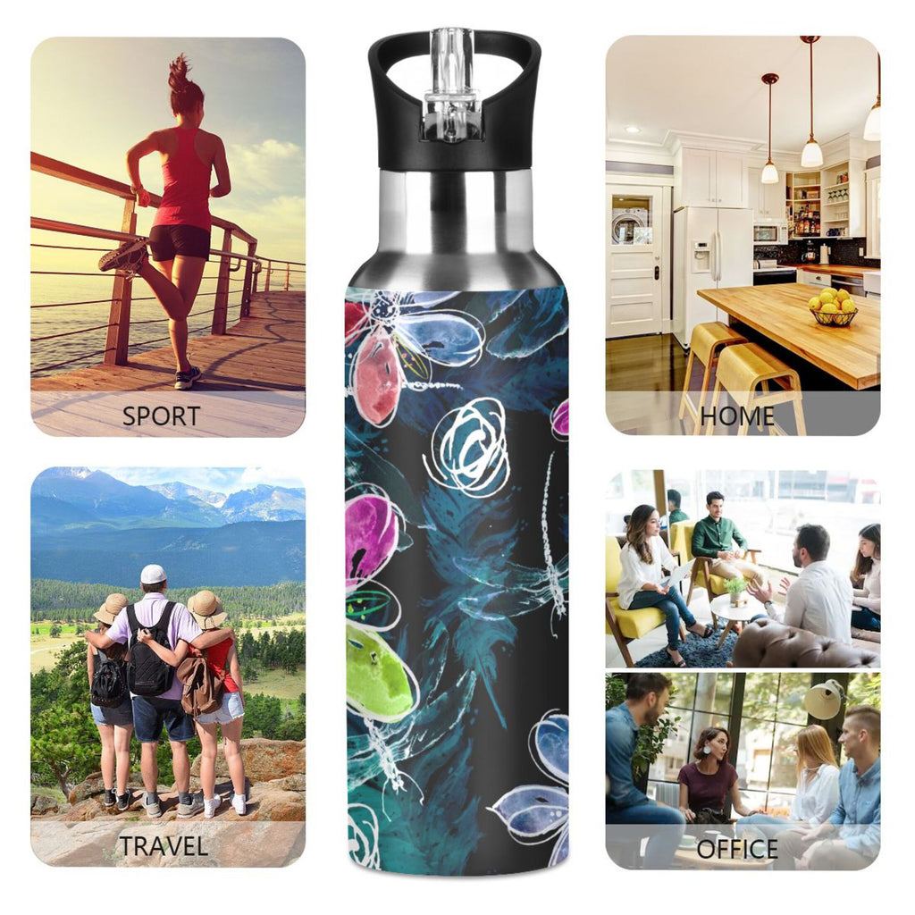 Stainless Steel Insulated Thermos Vacuum Flask Water Bottle with Straw Lid C125