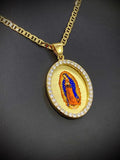 14K Gold Filled Virgen De Guadalupe Necklace CZ Mariner Chain Enamel 20" D640424
