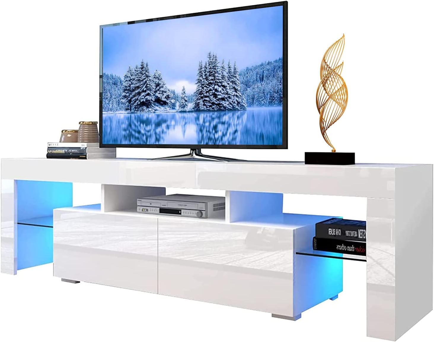 White High Gloss LED TV Stand with Storage Drawer M47889