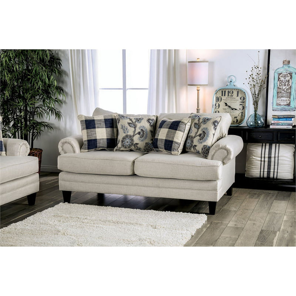 Ivory Fabric 3pc Sofa Set with Floral Chair M806663